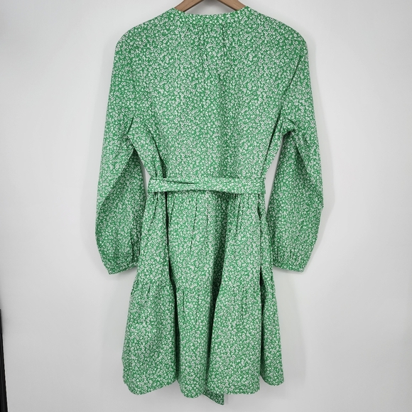 J.Crew Womens Printed Tie-Waist Mini Dress Size S Green Floral Preppy Classic - Picture 7 of 8